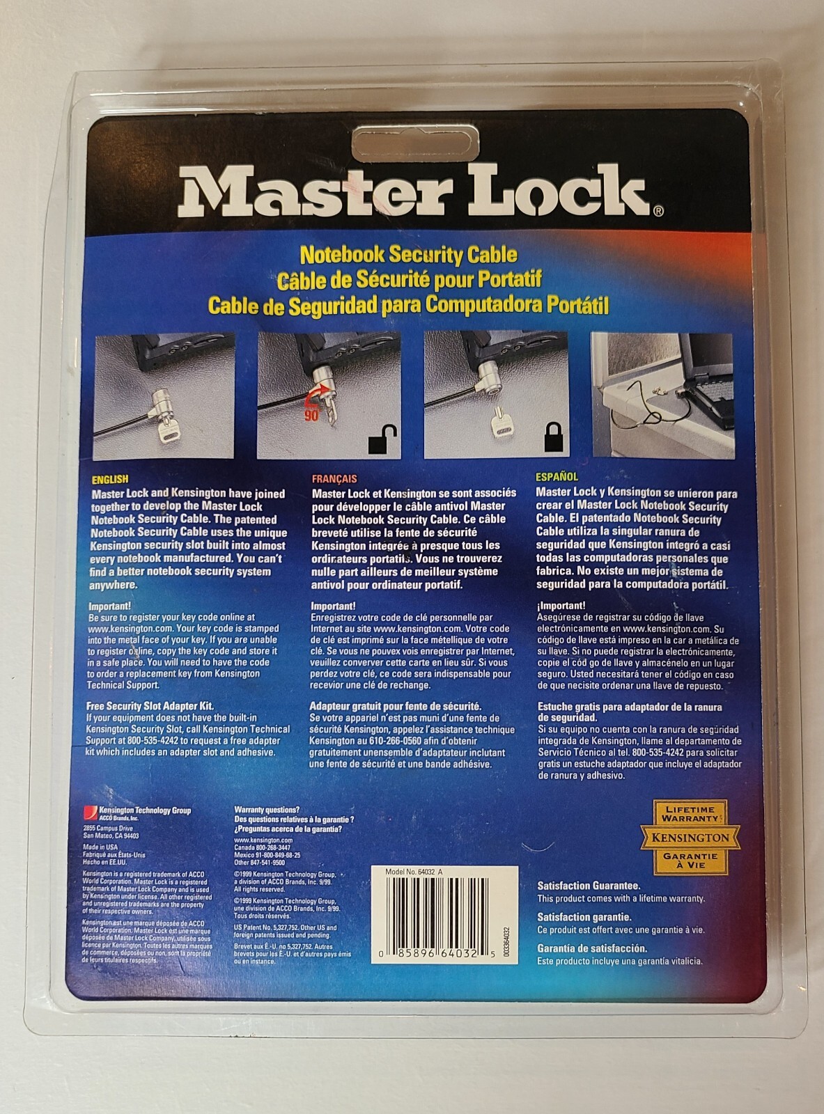 Kensington Masterlock Notebook Security Cable Lock With Keys New In Package