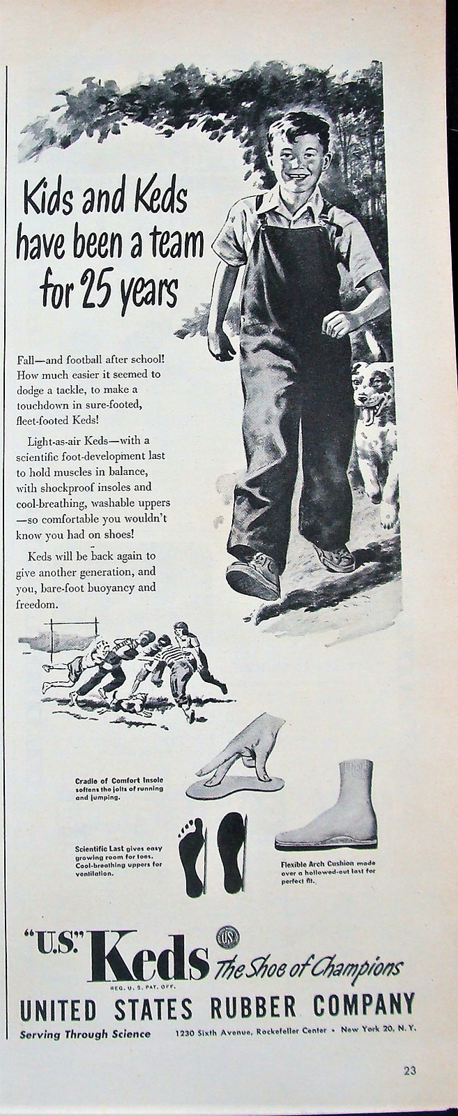 Vtg 1945 US Keds The Shoe of Champions US Rubber Co Kids Tennis Photo Print Ad