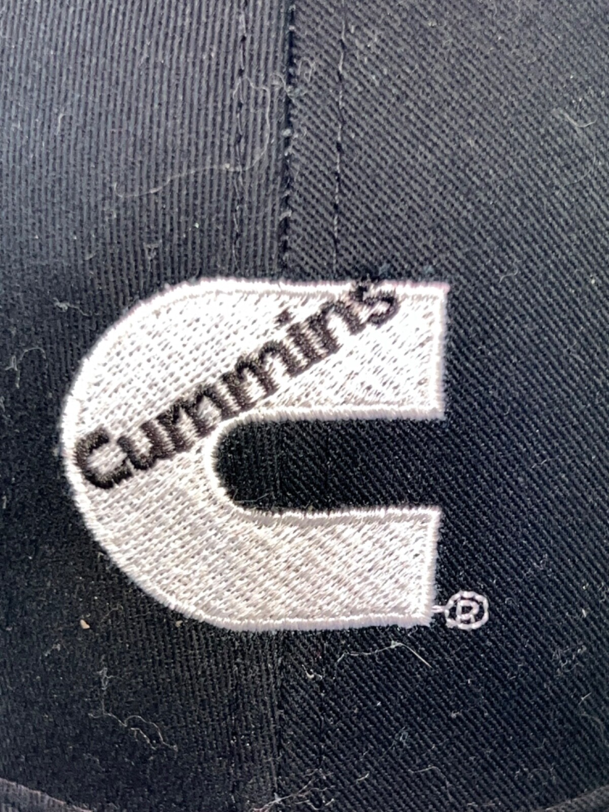 Cummins Black Hat with White C black Letters Hat Cap Hook Loop EUC Cummins.com