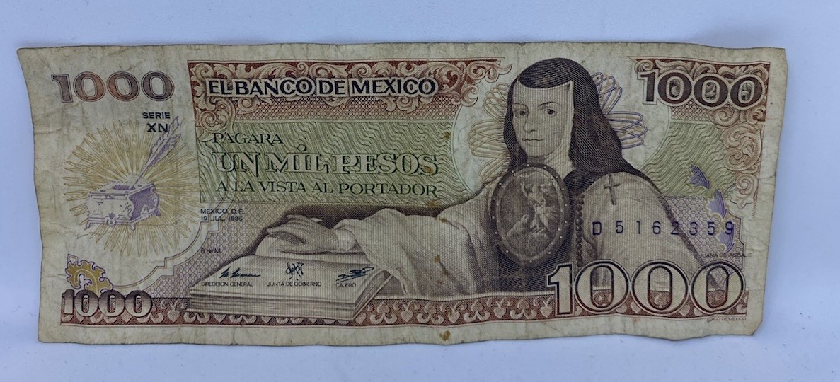 1000 Pesos Series XN 19 July 1985 El Banco De Mexico