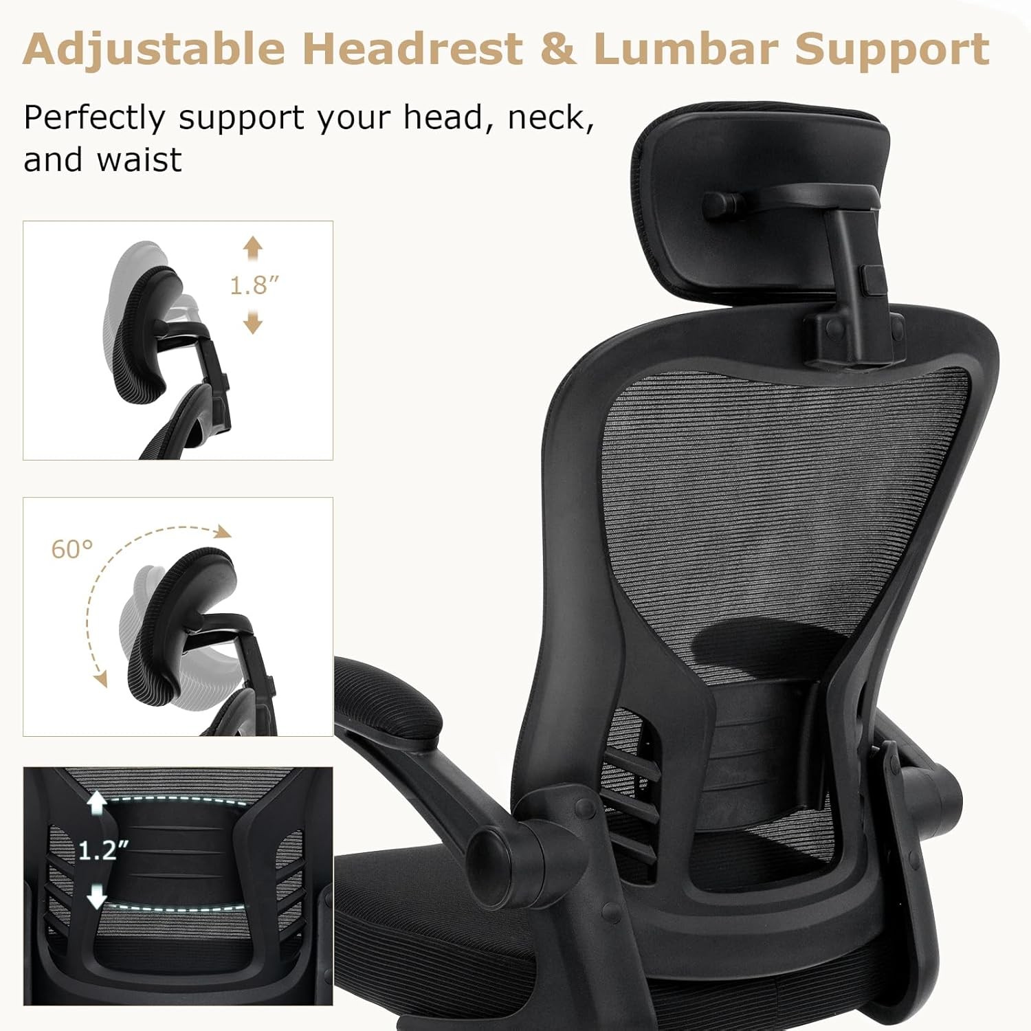 Ergonomic Mesh Office Chair Home Office Desk Chair W/ Adjustable Headrest