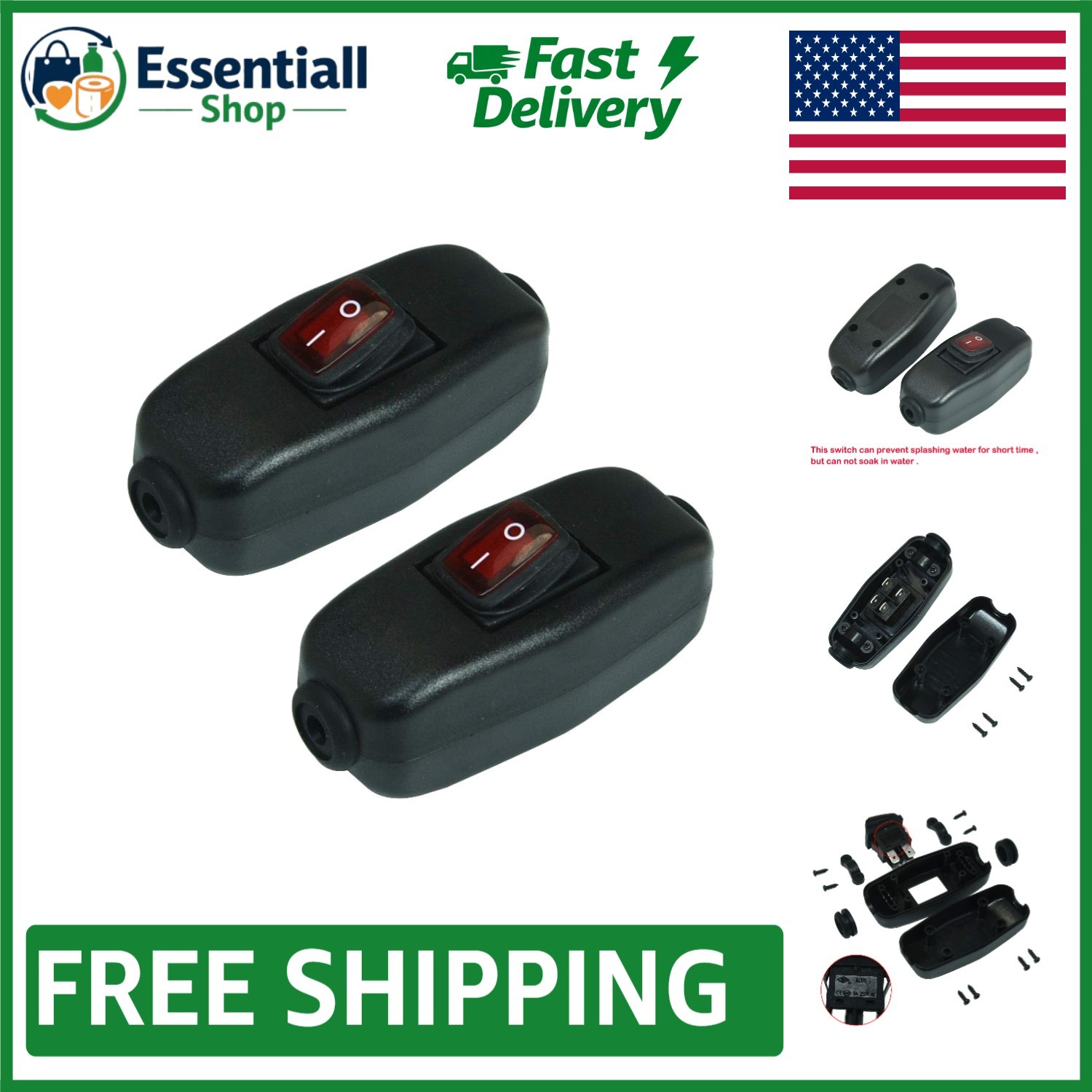 Safe 2-Pack Appliance Light Switches with  Waterproof Rating & Indicator