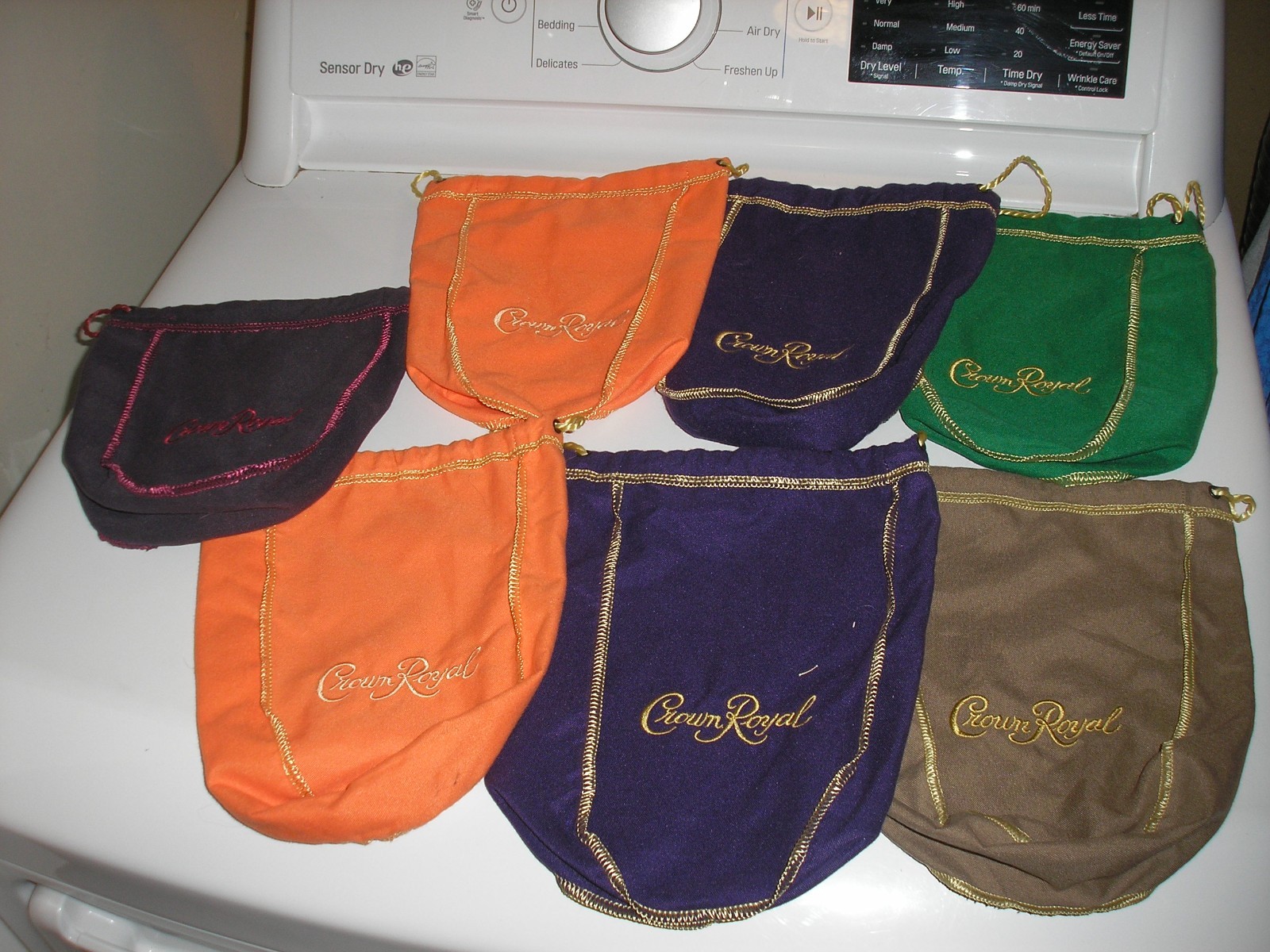 Nice Lot of 7, 5 Different CROWN ROYAL Drawstring .750 ml Bags Free SHIPPING