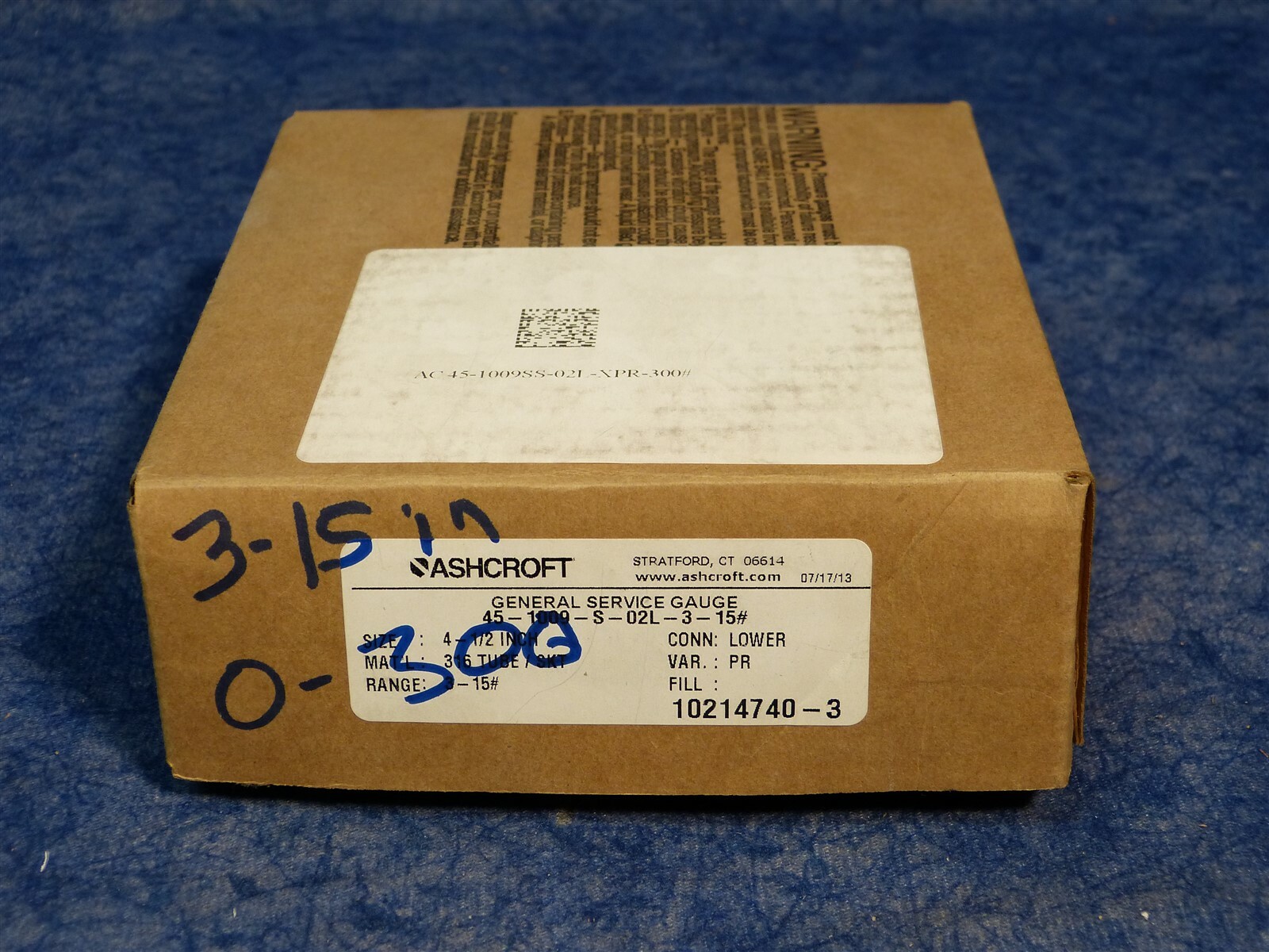 Ashcroft 45-1009-S-02L-3-15# General Service Gauge 4.5" 3-15psi (G24)
