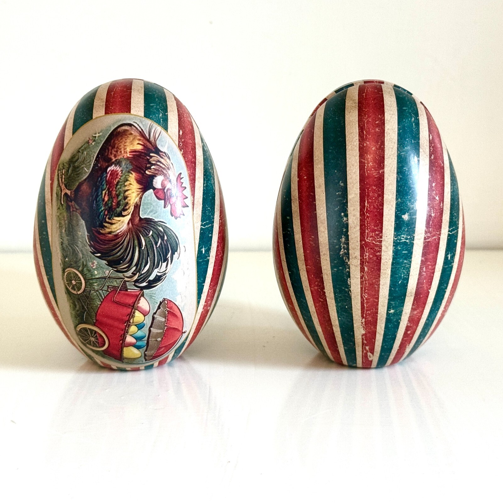 FIVE Easter Egg Tins. 5 Fillable Lithographed Metal Vintage Easter Eggs