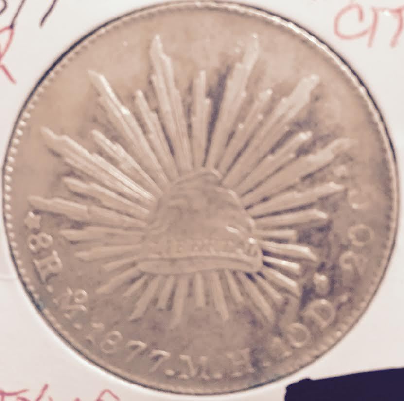 1877  MEXICO  SILVER  8 REALES  MEXICO CITY  CAP & RAYS