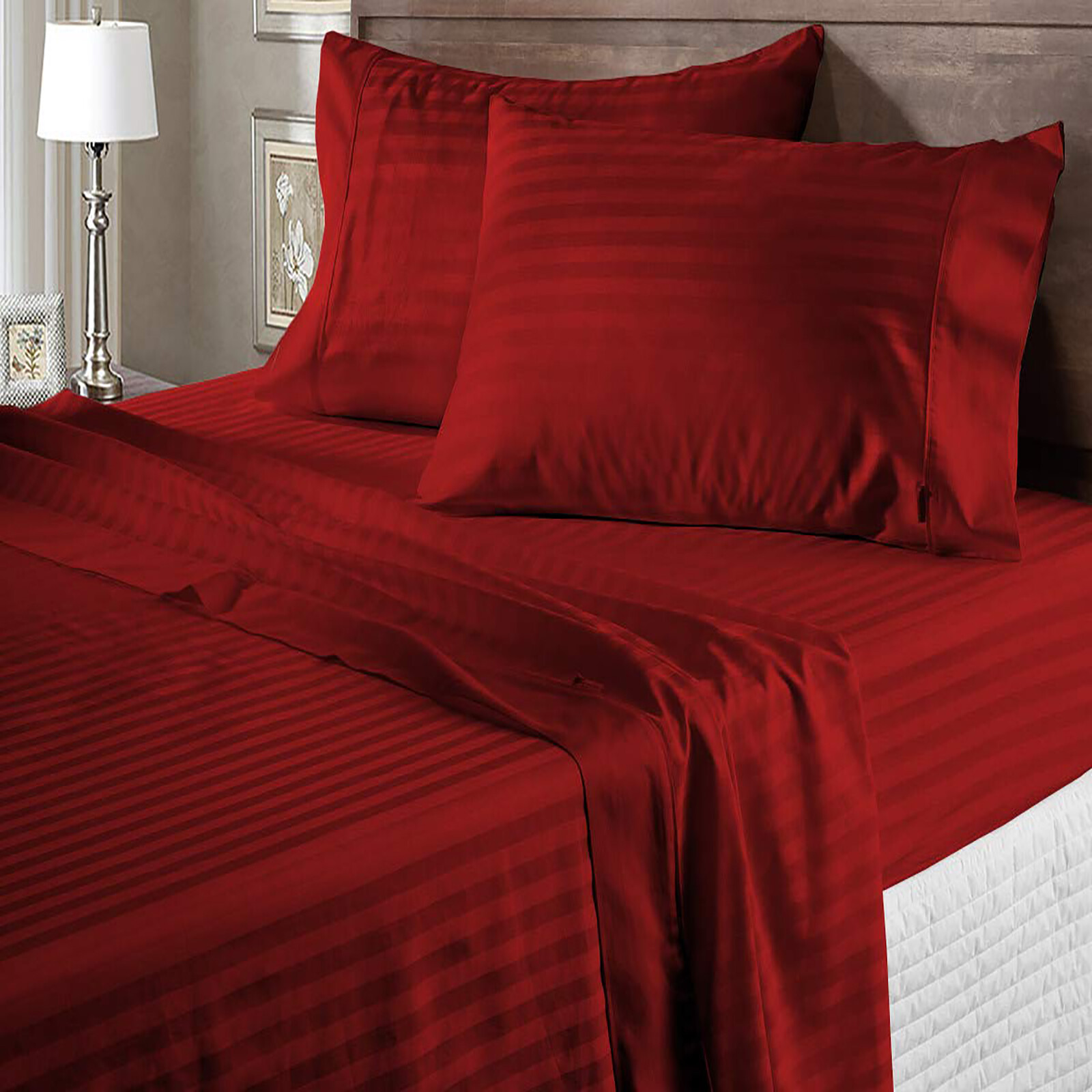 Extra Deep Pocket 6 PCs Sheet Set 1000 Count 100% Cotton Burgundy Stripe