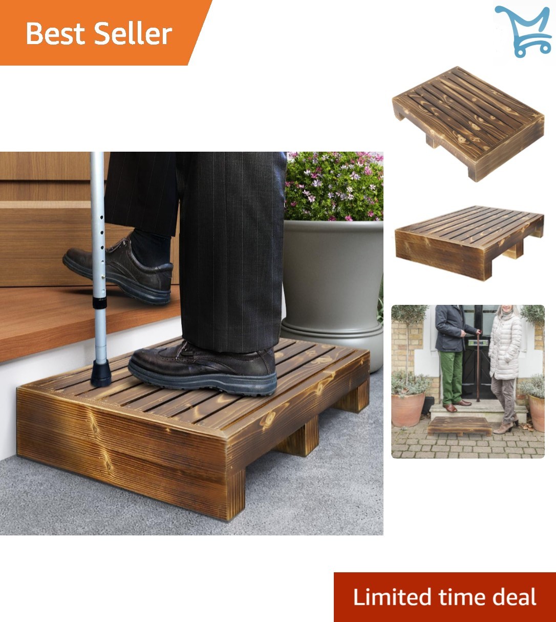 Solid Wood Indoor Outdoor Step Stool Non Slip Weatherproof Mobility Aid 3.5"