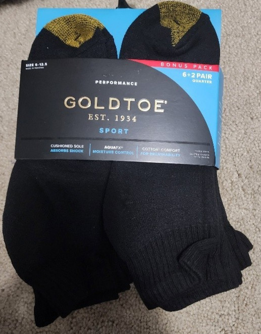 Gold Toe Men's 4 socks half of Bonus Pack Black Cotton Athletic Quarter Socks