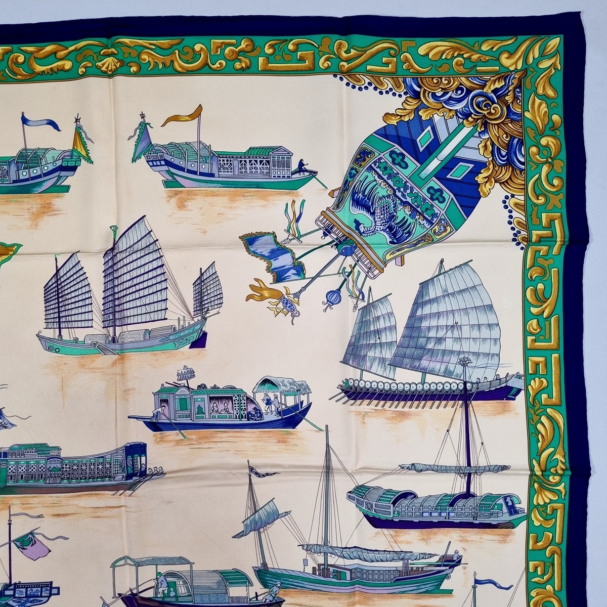 RARE VINTAGE HERMES Silk Scarf "Junques et Sampans" Carre 90