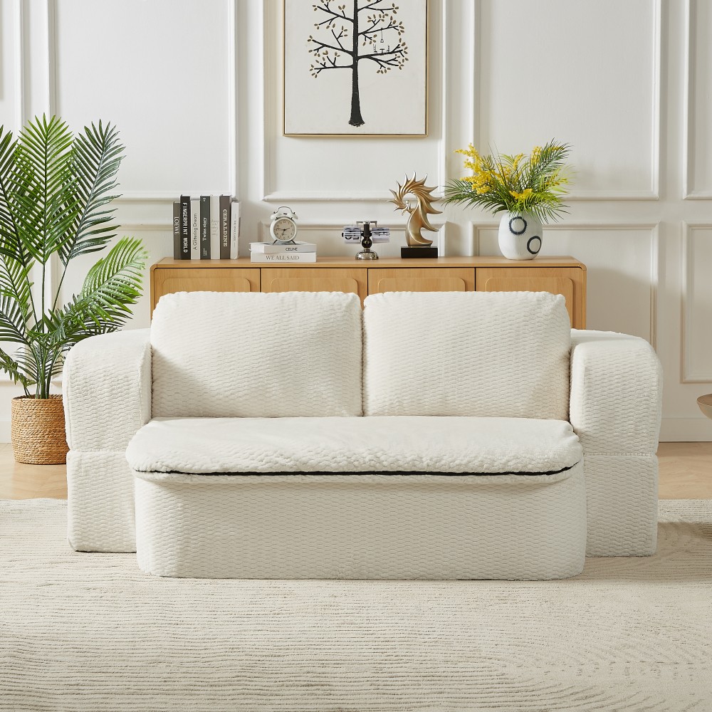 For Parlor Modern Convertible Sleeper Foam Compression Sofa,Folding Futon Cream