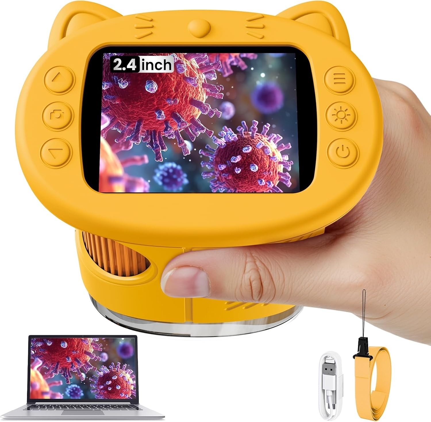 2.4-Inch Kids Digital Microscope with 1000X Magnification - Educational Yello...