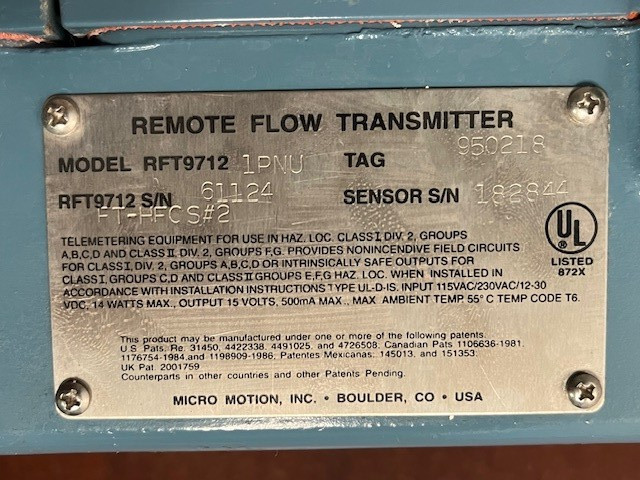 MICRO MOTION RFT97121PNU REMOTE FLOW TRANSMITTER