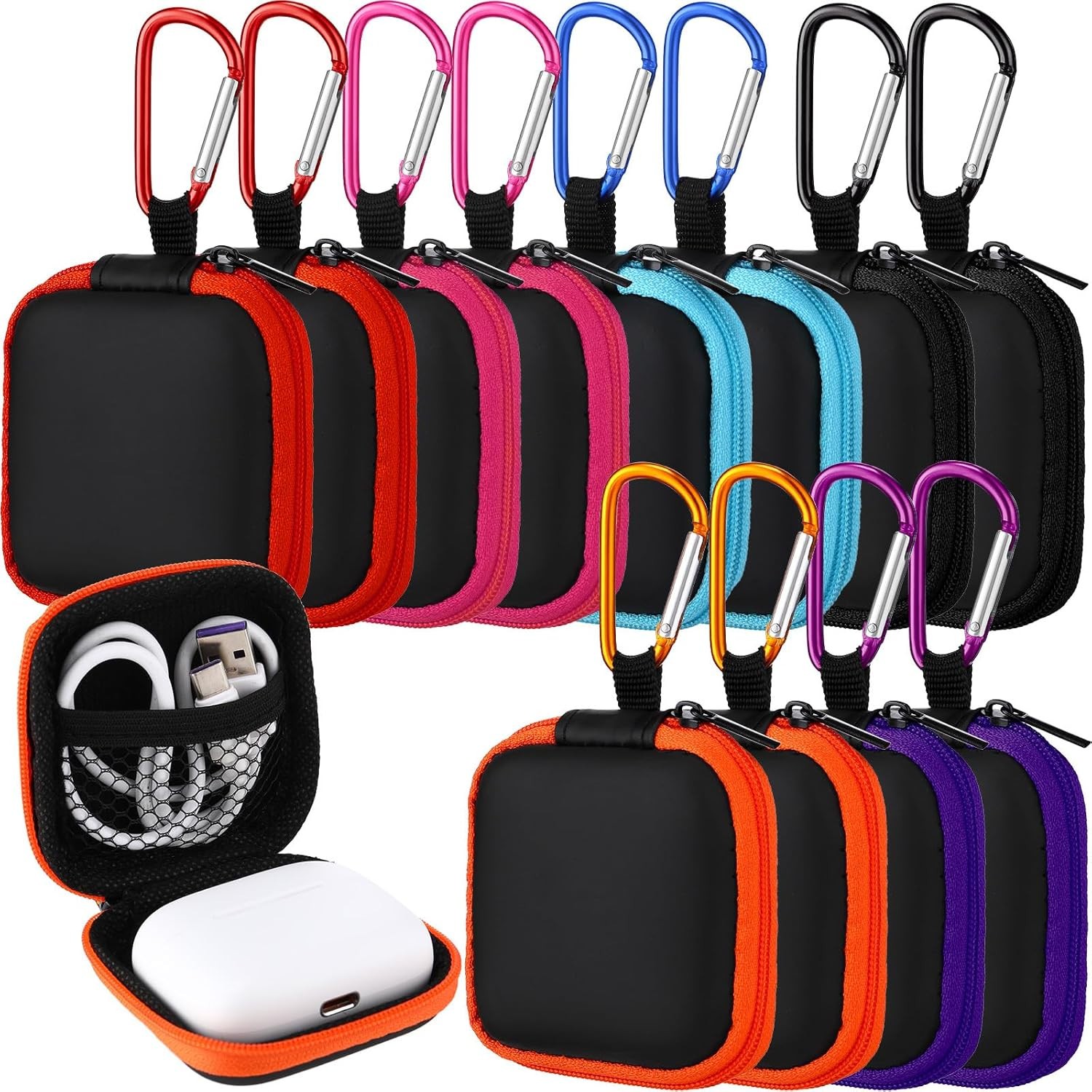 Square Earbuds Cases with Carabiner's 6 Colors To Choose From