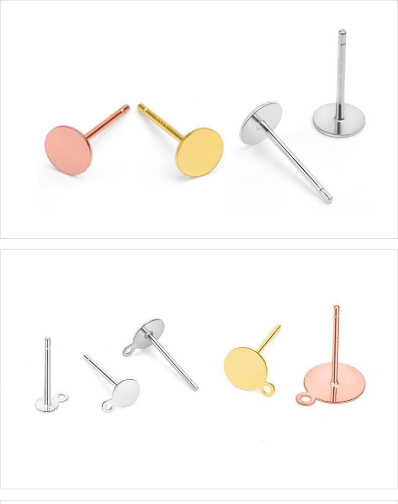 2Pairs Sterling Silver Vermeil Round Dot Stud Earrings Post with Loop FESV06