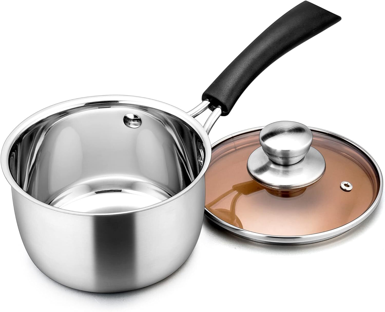LIANYU 2QT Saucepan with Lid, 2 Quart Stainless Steel Sauce 2 Quart, Silver