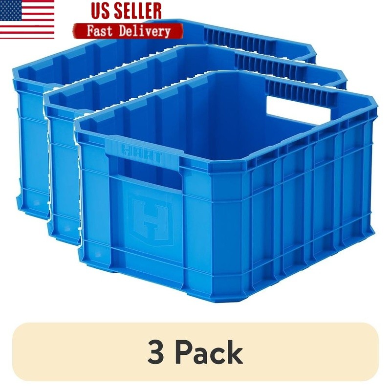 Durable Stackable Plastic Utility Crate W/ Ergonomic Handles Home Storage New