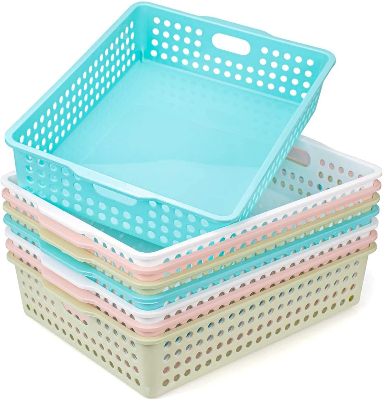 8 Pack Plastic Storage Baskets - Colorful Paper Organizer Baskets Plastic Shelf