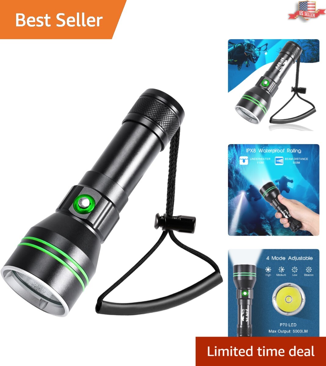 5000 Lumen Scuba Diving Flashlight - Waterproof Dive Torch for Night Adventures