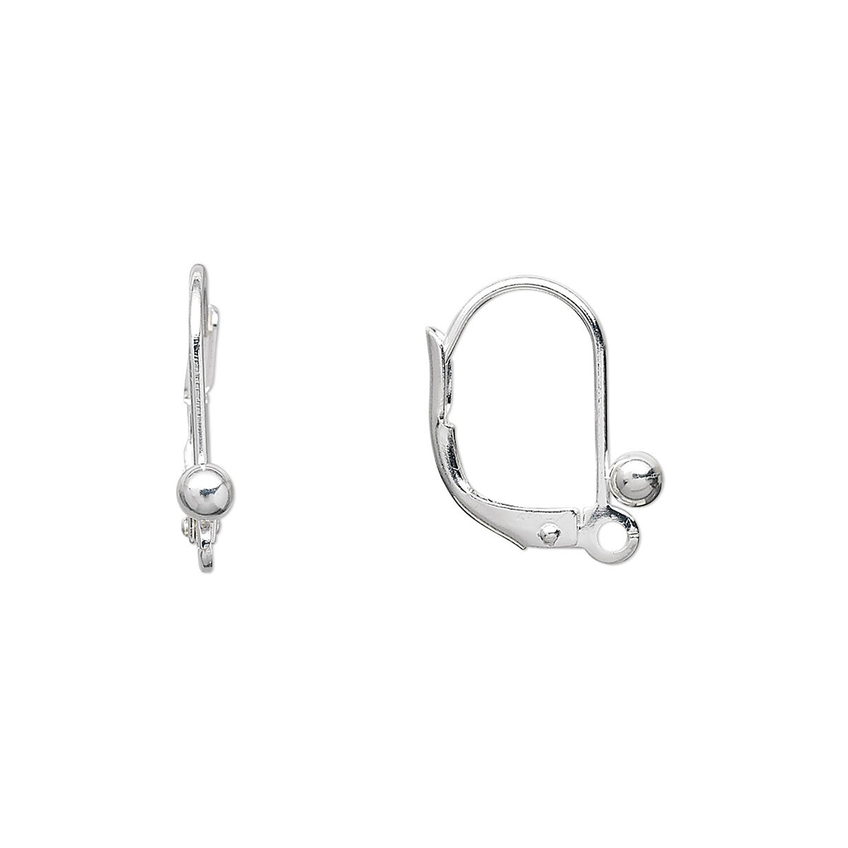 Ear Wire, 10 Silver Plated Brass 16mm Leverback Ball & Closed Loop Earrings
