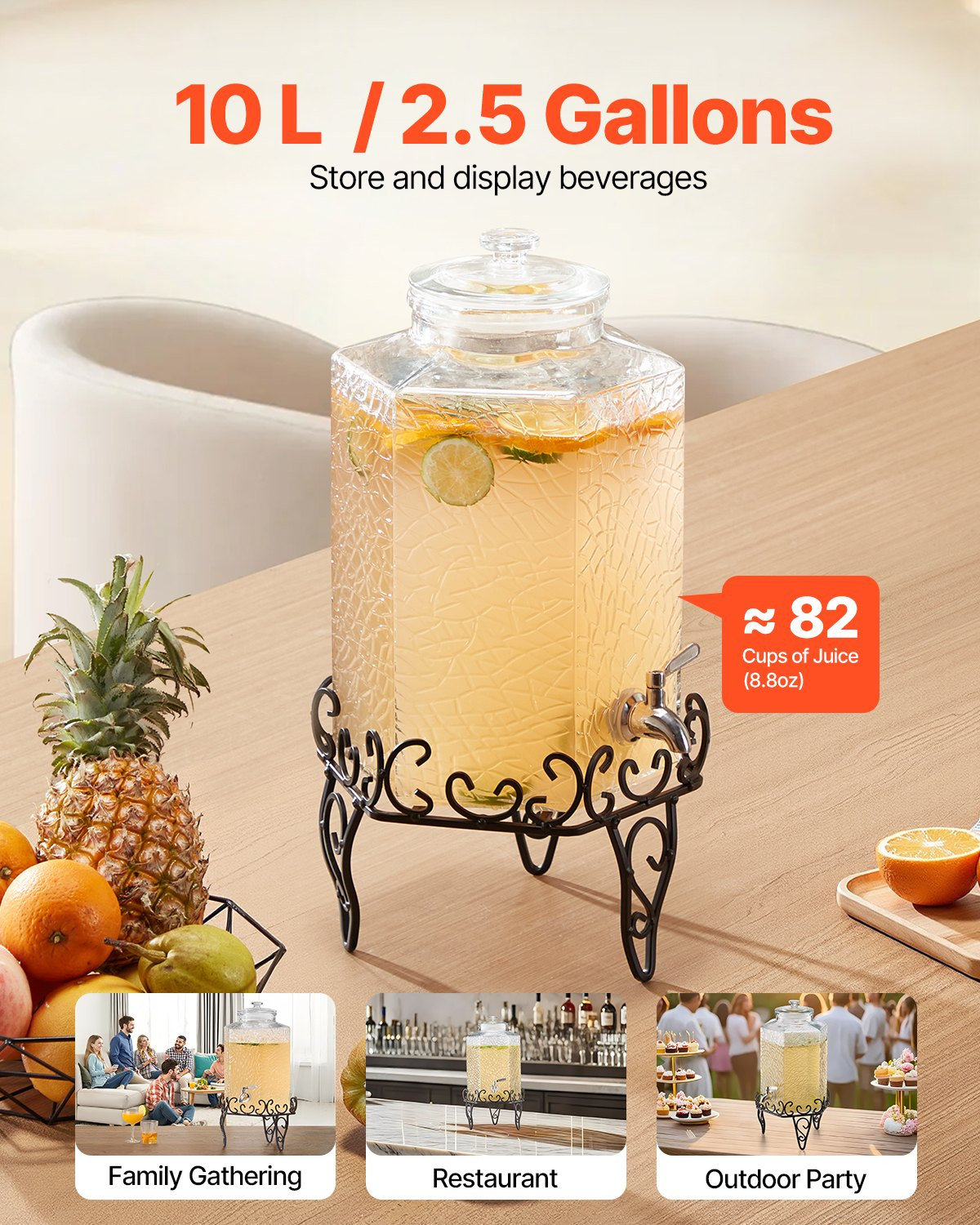 Beverage Dispenser, Iced Tea Lemonade Juice Water Dispensers for Parties