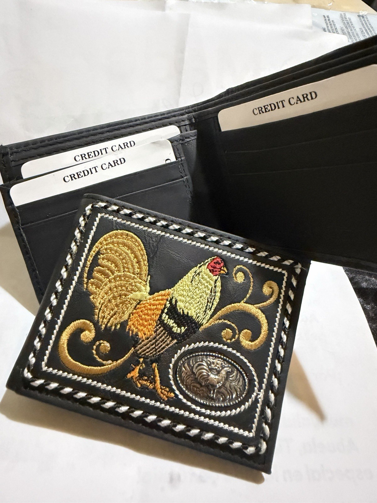 Leather Rooster Wallet/ Cartera De Piel De Gallo