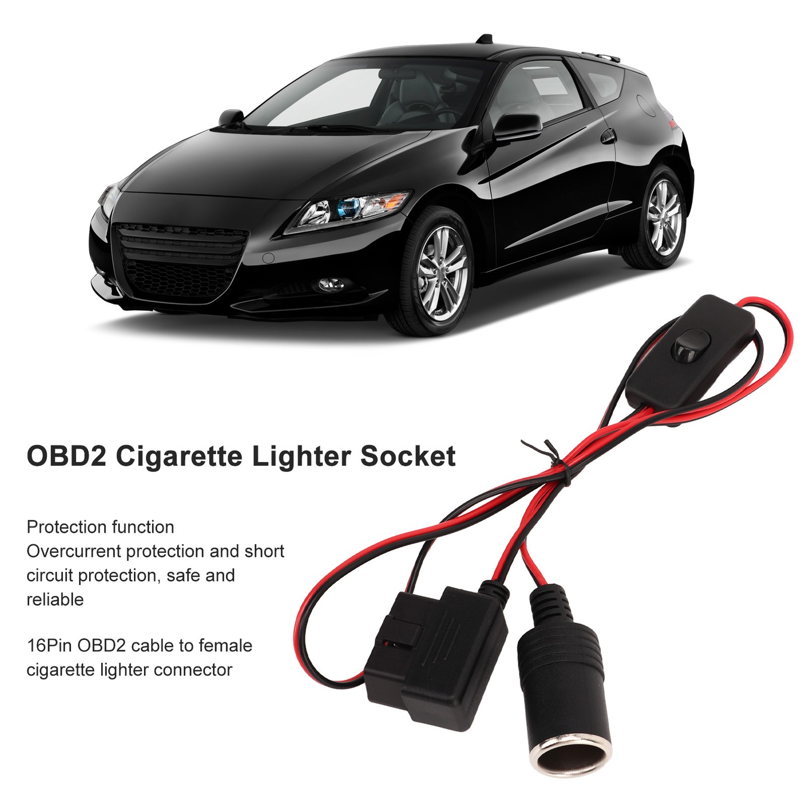 OBD2 Cigarette Lighter Socket 16Pin Waterproof Overcurrent Protection Female