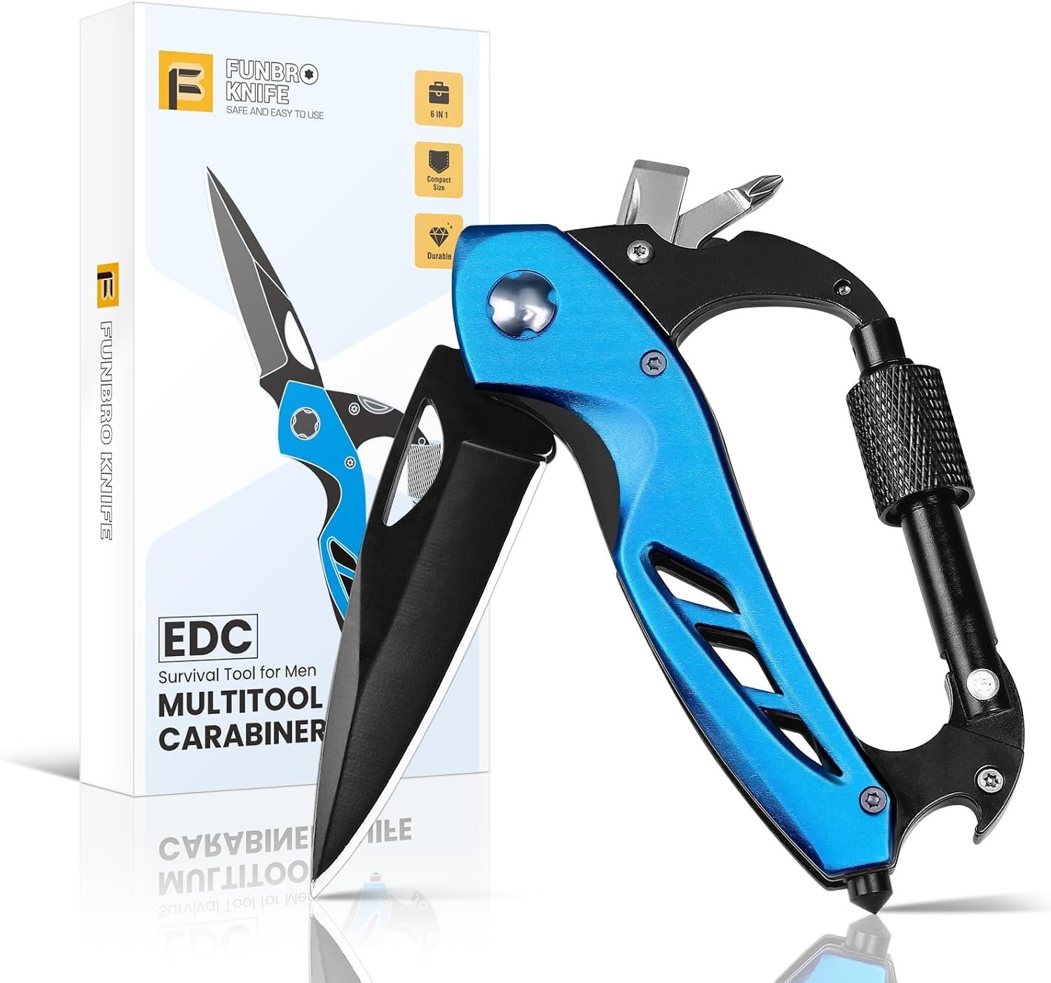 Durable Stainless Steel Multitool Carabiner - 6 Functions for Camping & Hiking