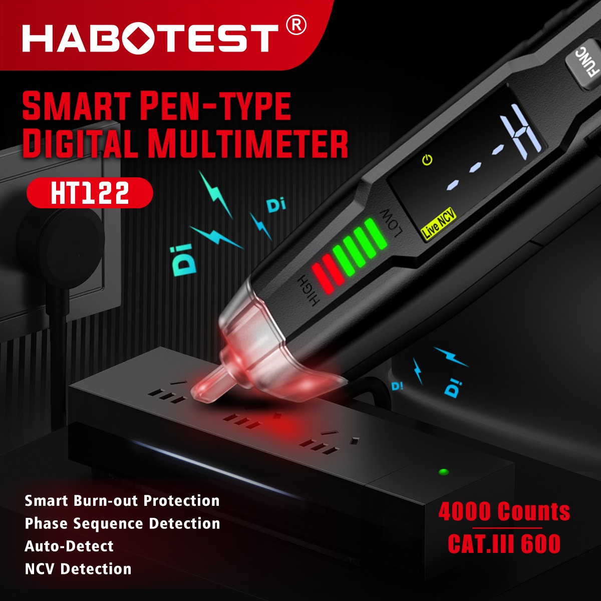 HABOTEST HT122 Smart Digital Multimeter AC DC Voltage Ohmmeter Max 600V