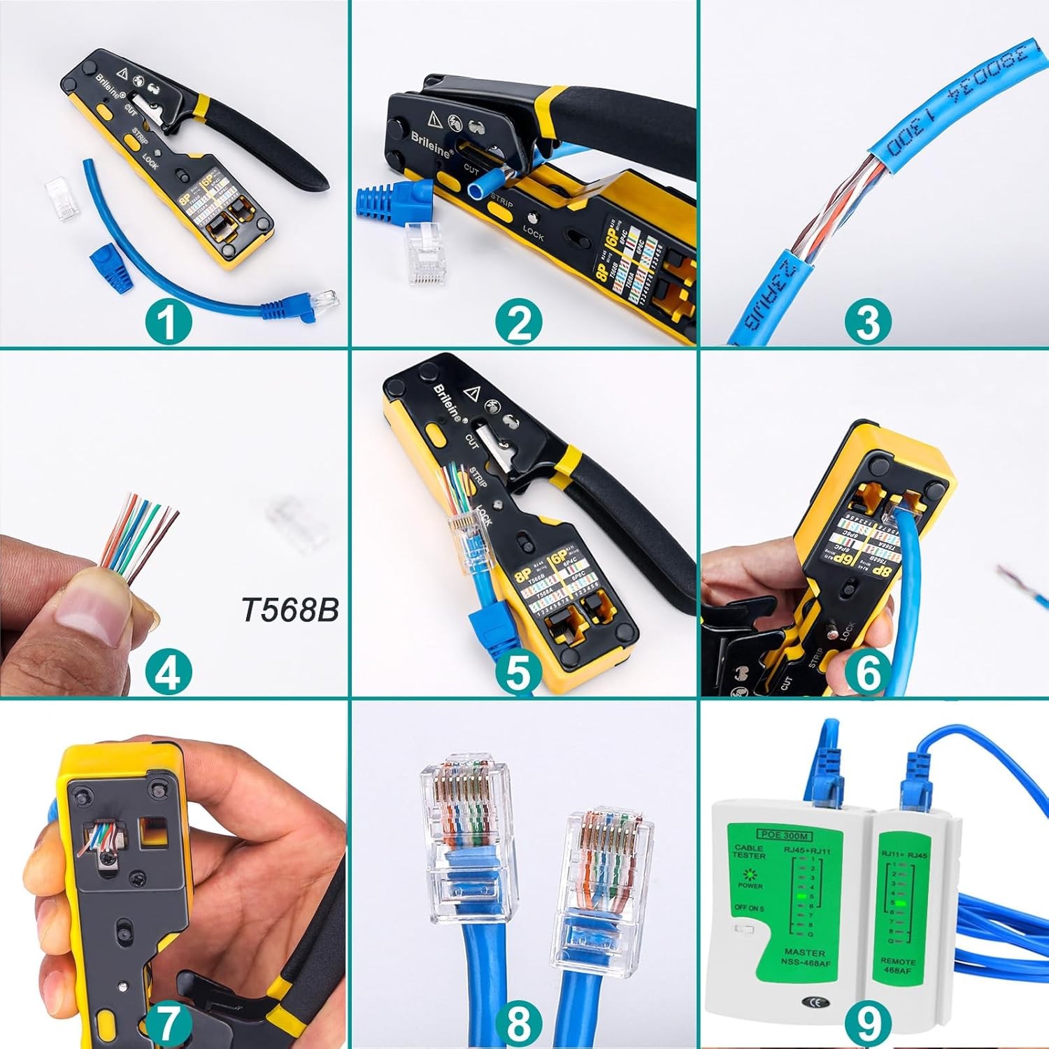 Ethernet Crimping Tool Kit for RJ45 Pass Through, Compatible with Cat5, Cat5e, C