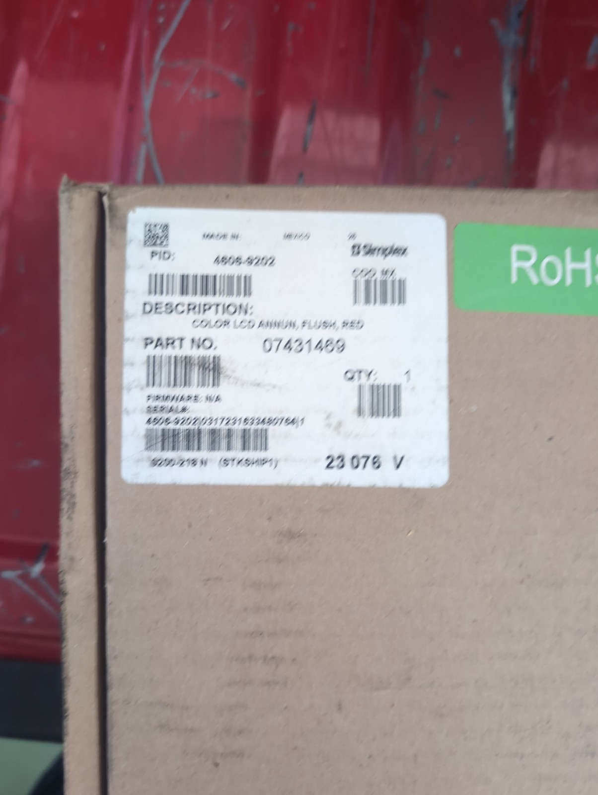 Simplex 4606-9202 Color LCD Annunciator Flush Mount Red
