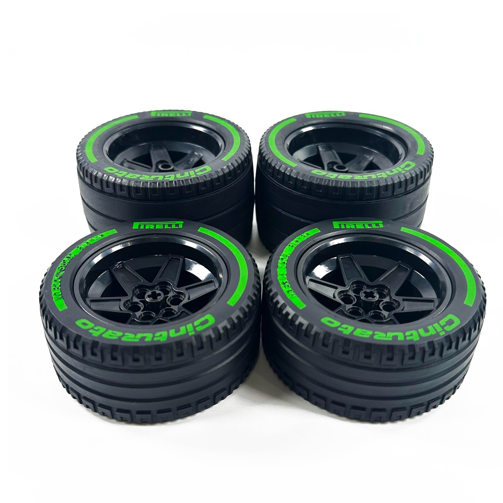 Custom 4 pcs Rubber Printing tires for Lego 42228 42206 42207 F1, V3-3 Green.