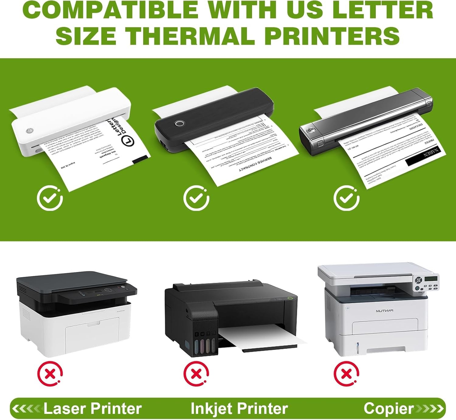 100 Sheets Thermal Printer Paper 8.5 x 11 Inch BPA Free