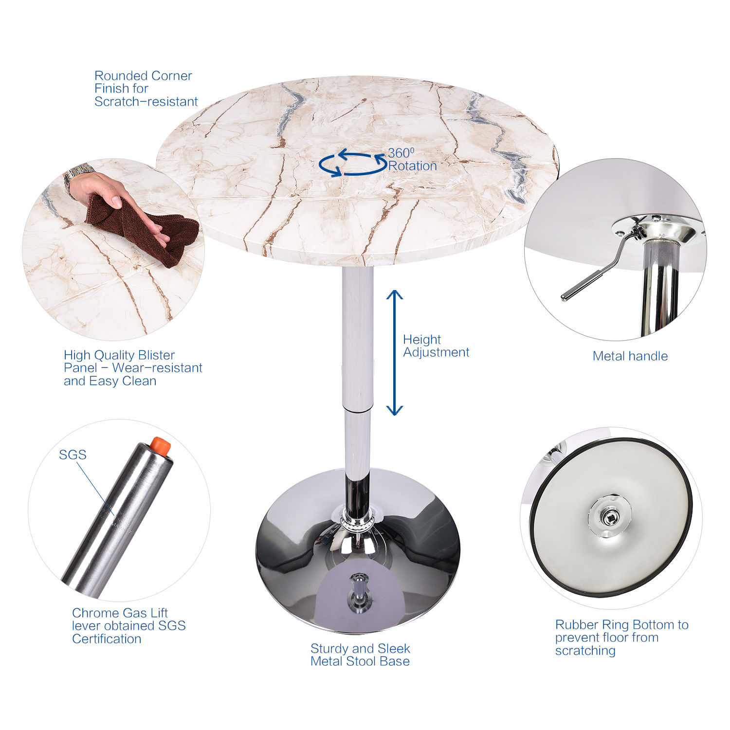 Set Of 2 Bar Stool Swivel Leather Seat Adjustable Pub Table Round Top Kitchen US
