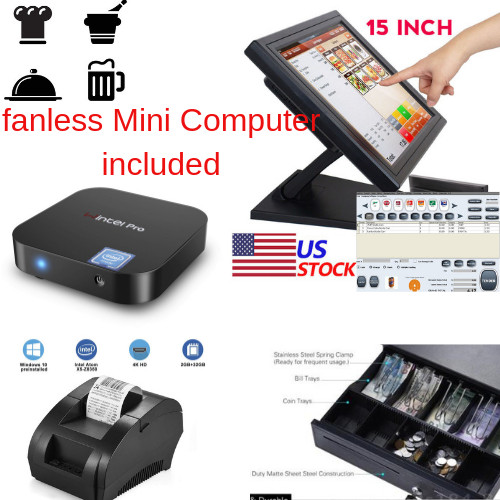 NEW mini Fanless PC Entry level POS Point of Sale System Combo Kit Restaurant