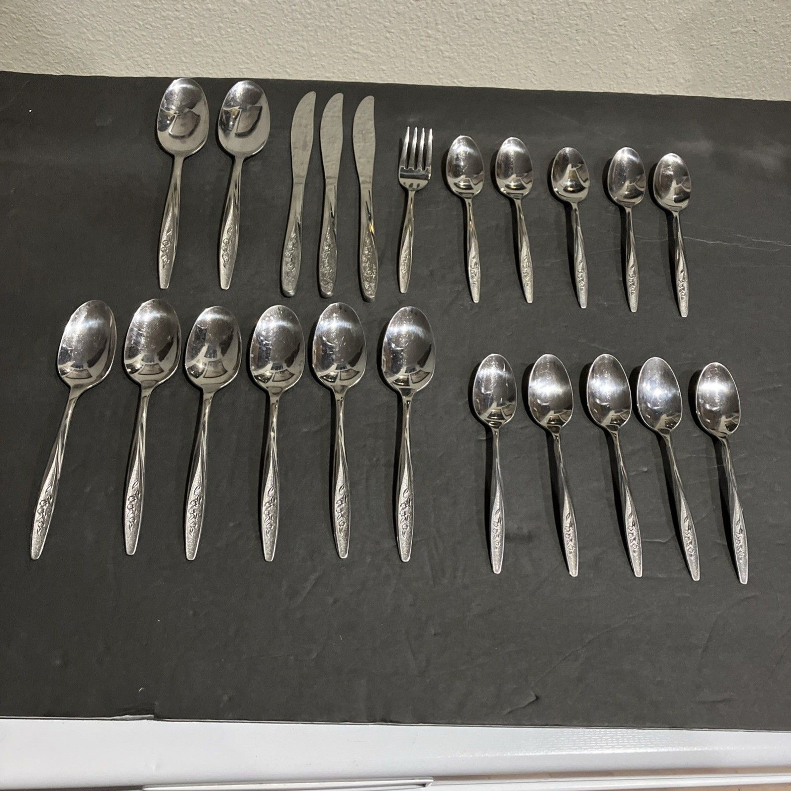 Superior RADIANT ROSE Set Of 22 Flatware USA Stainless Steel Set Vintage MCM