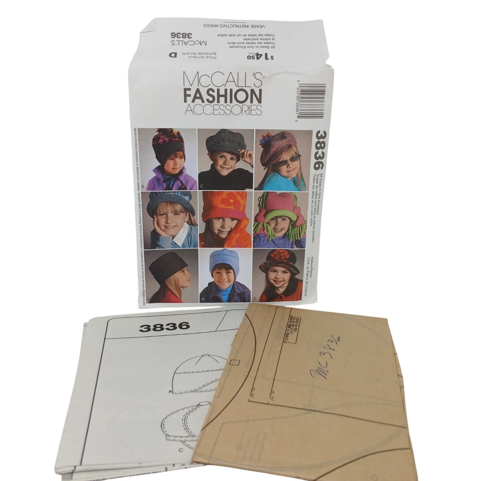 McCalls 3836 Childrens Hats Mittens Sewing Pattern 30 Pc Unisex Styles #D19