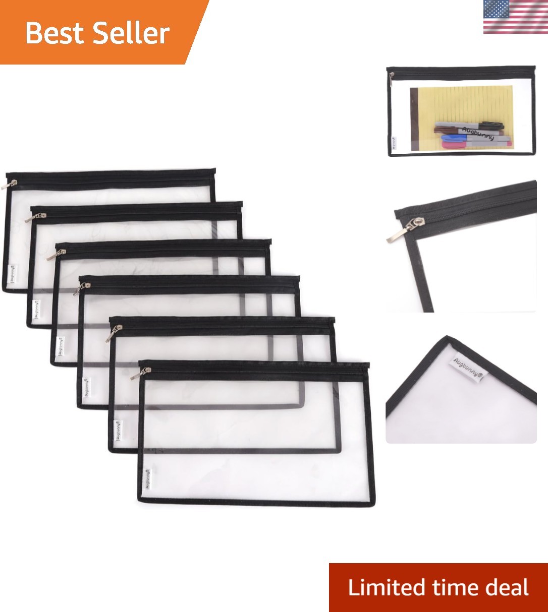 Multi-purpose Water Resisitant Clear PVC Security Bank Deposit Utility Zipper...