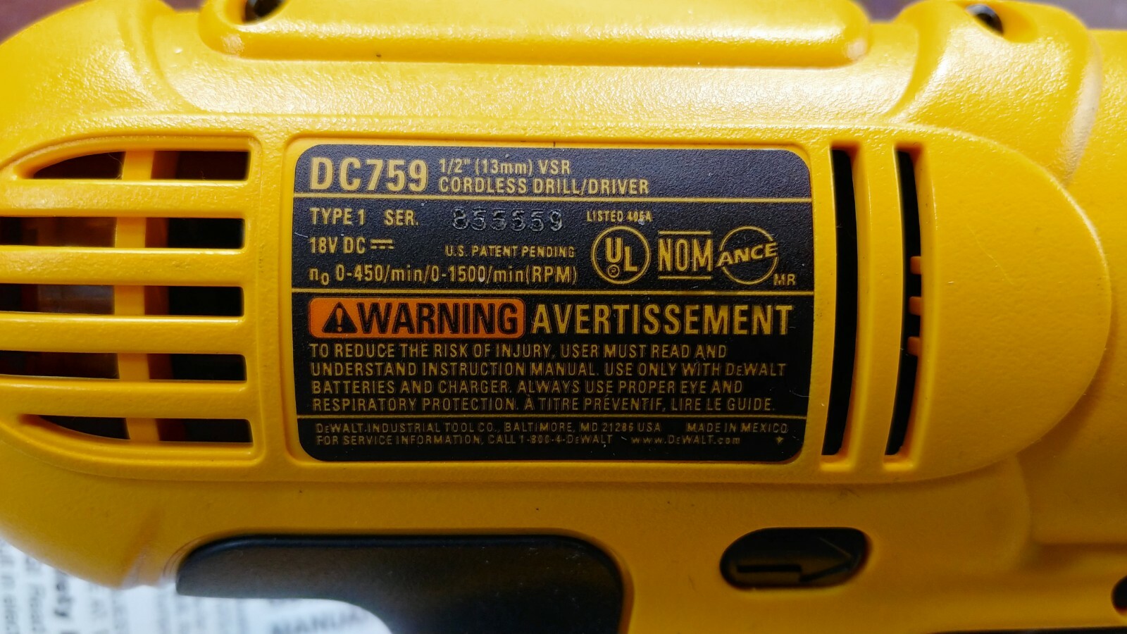 DeWalt DC759 18V 1/2" Variable 2-Speed Keyless Drill Driver-***NEW***