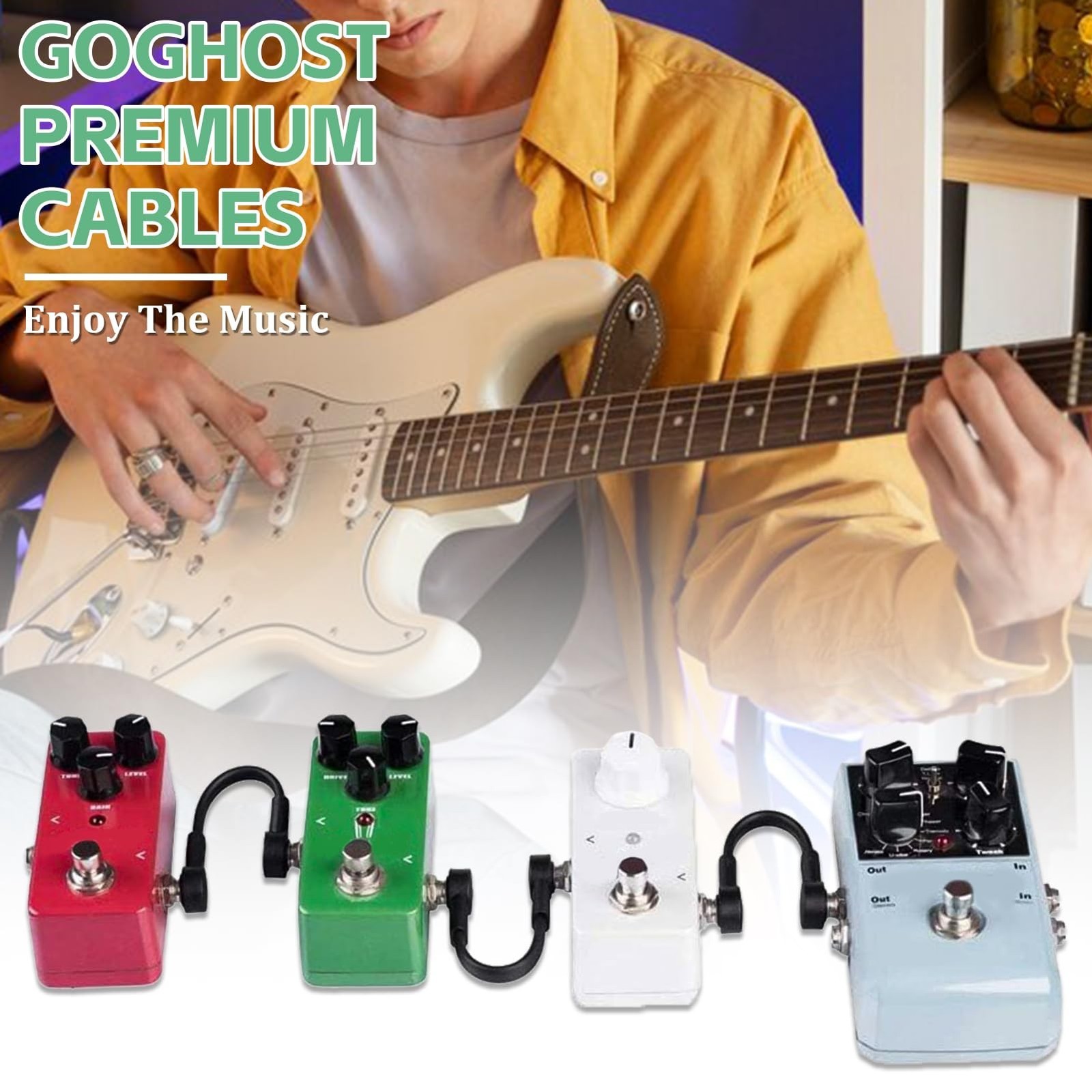 4 Inch Guitar Patch Cables 4 Pack, 1/4" TS Right Angle Effect Pedal Flat Cabl...