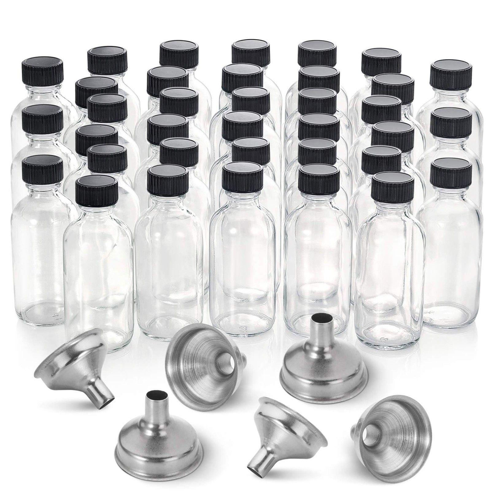 36-Pack 2oz Mini Glass Bottles with Lids, Funnels, Labels – Travel & DIY Storage