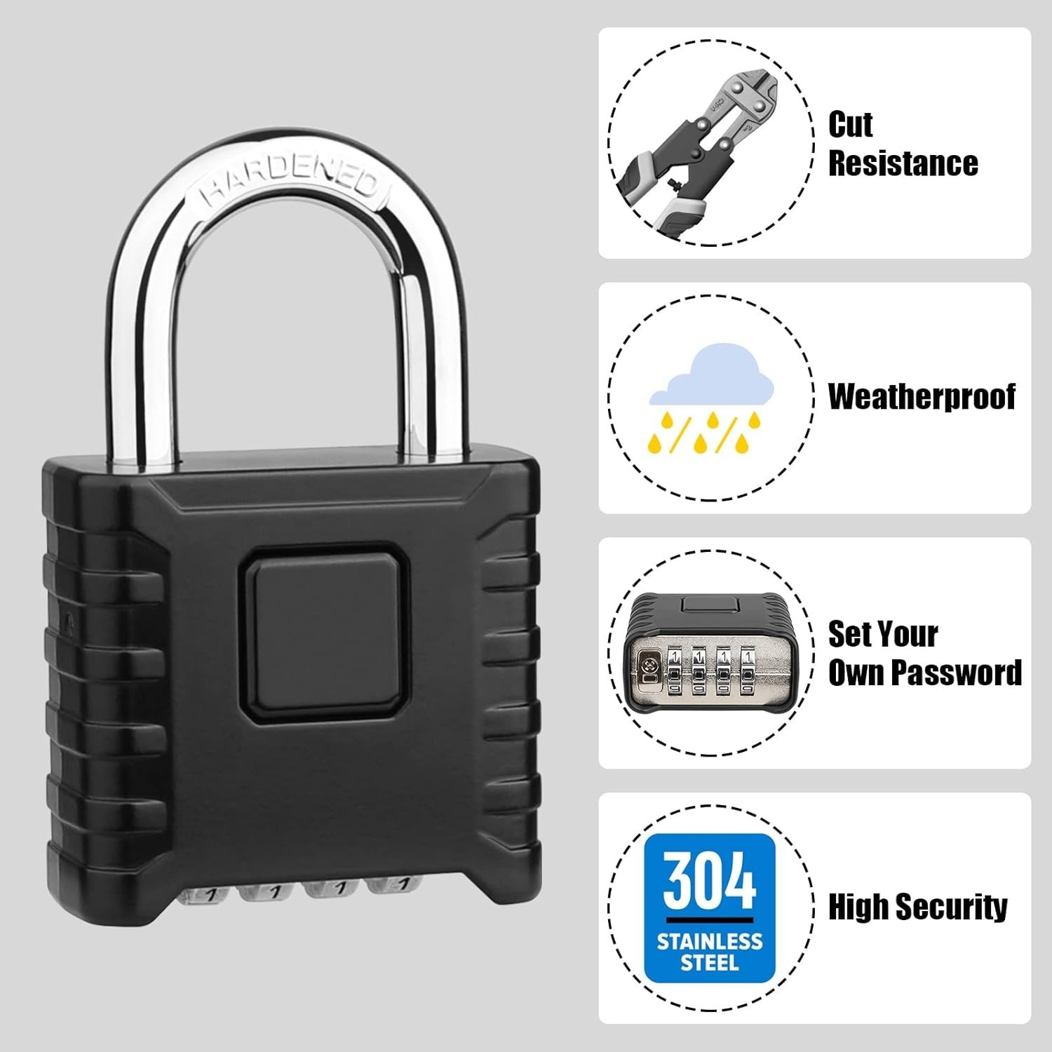 Heavy Duty Combination Padlock, Large Outdoor Padlock [One-Touch Unlocking] High