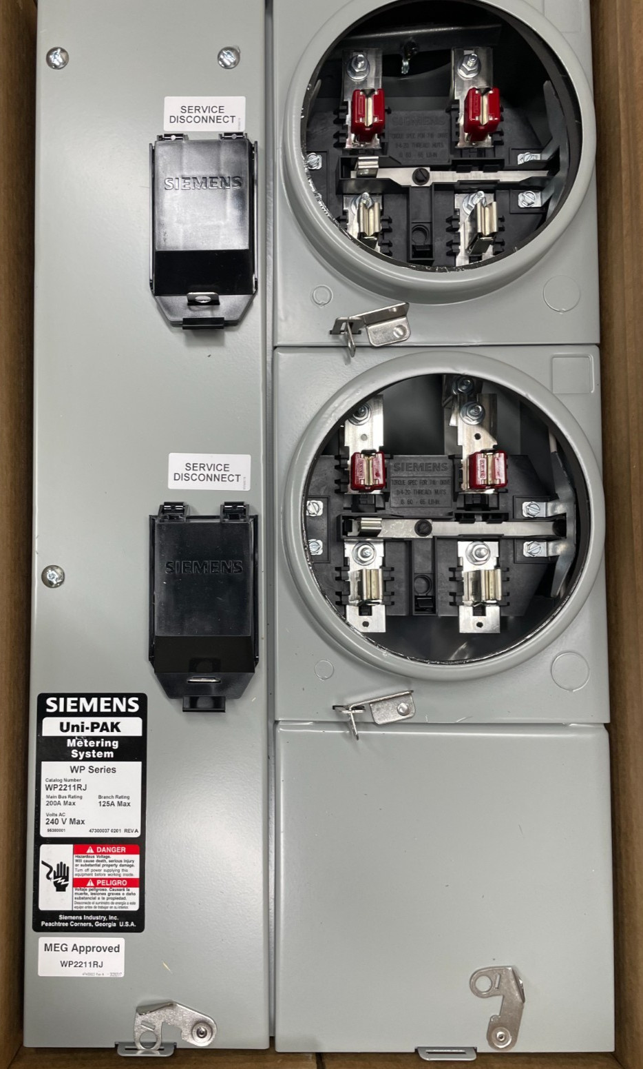 Siemens 2-Gang 200A 125A/PER RINGLESS NO BYPASS UNI-PAK WP2211RJ Meter Socket