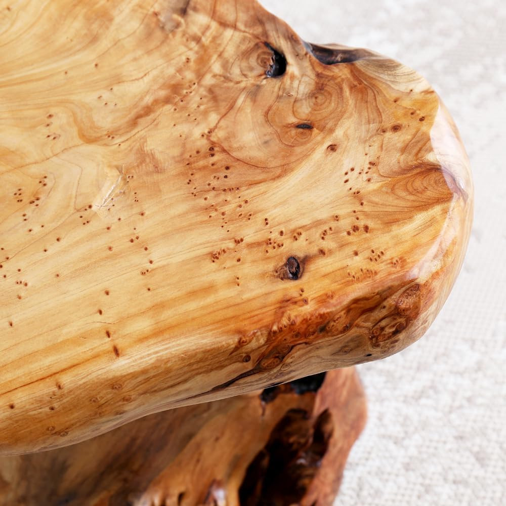 13.8" Live Edge Cedar Tree Stump Stool Handcrafted Solid Natural Wood Side Table
