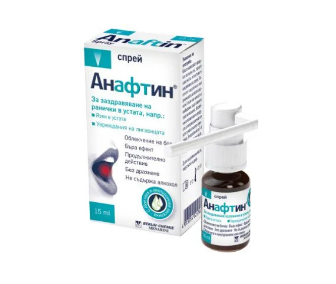 Anaphtin Spray For Healing Mouth Sores Relieves Pain Hyaluronic Acid 15 ml