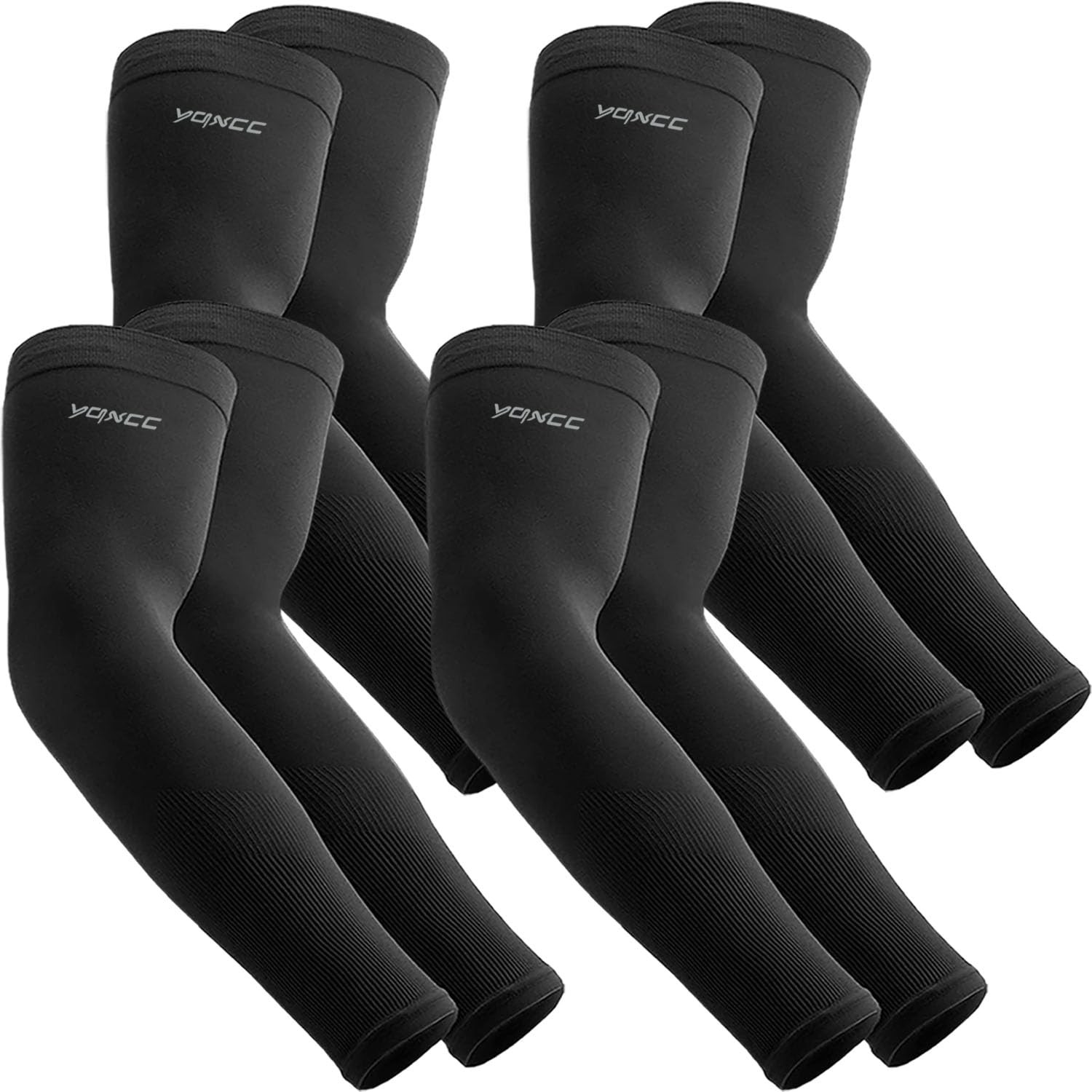 YQXCC 4 Pairs Arm Sleeves for Men Women | UPF 50 One Size, 4 Black