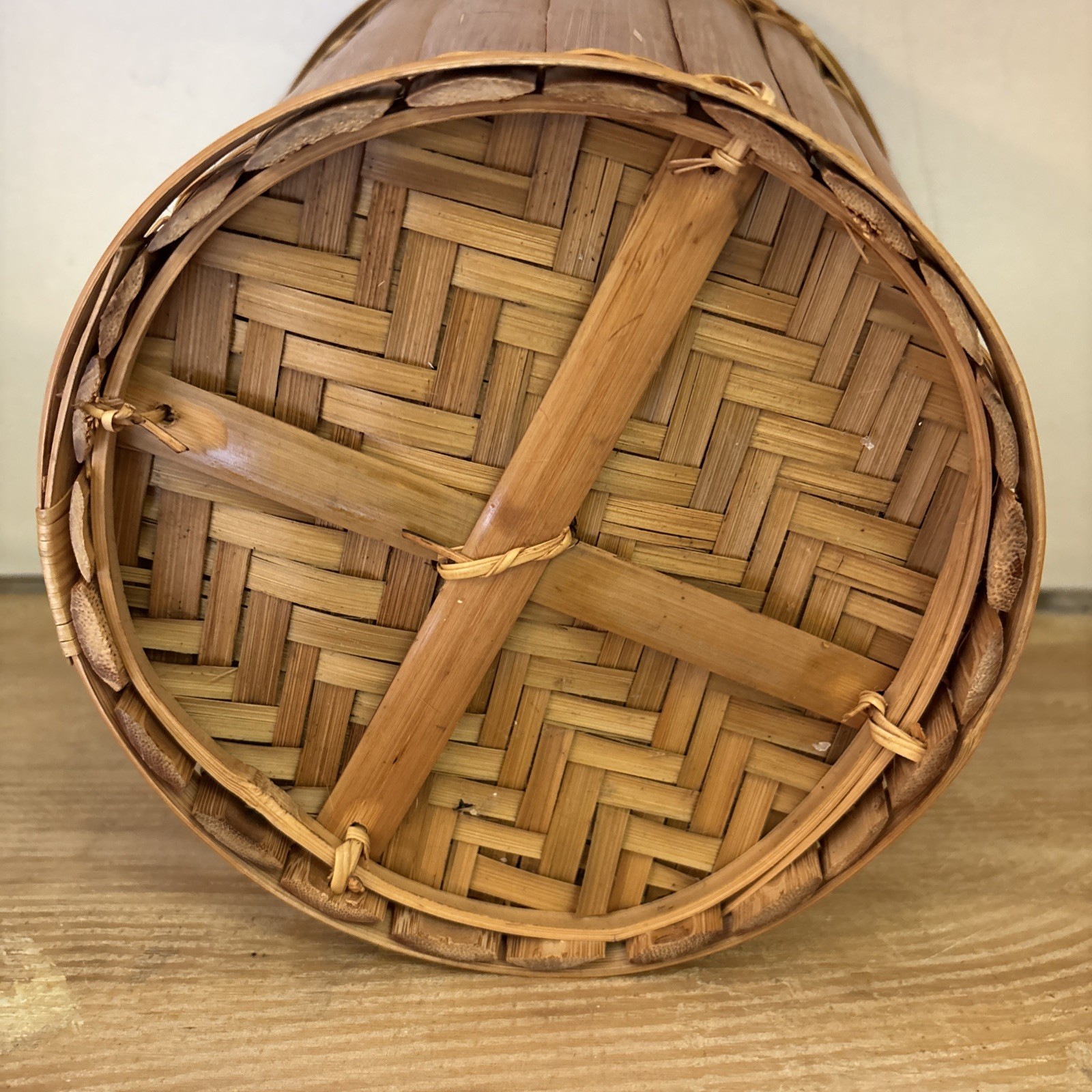 Vintage Natural Bamboo Planter Or Wastebasket 10”