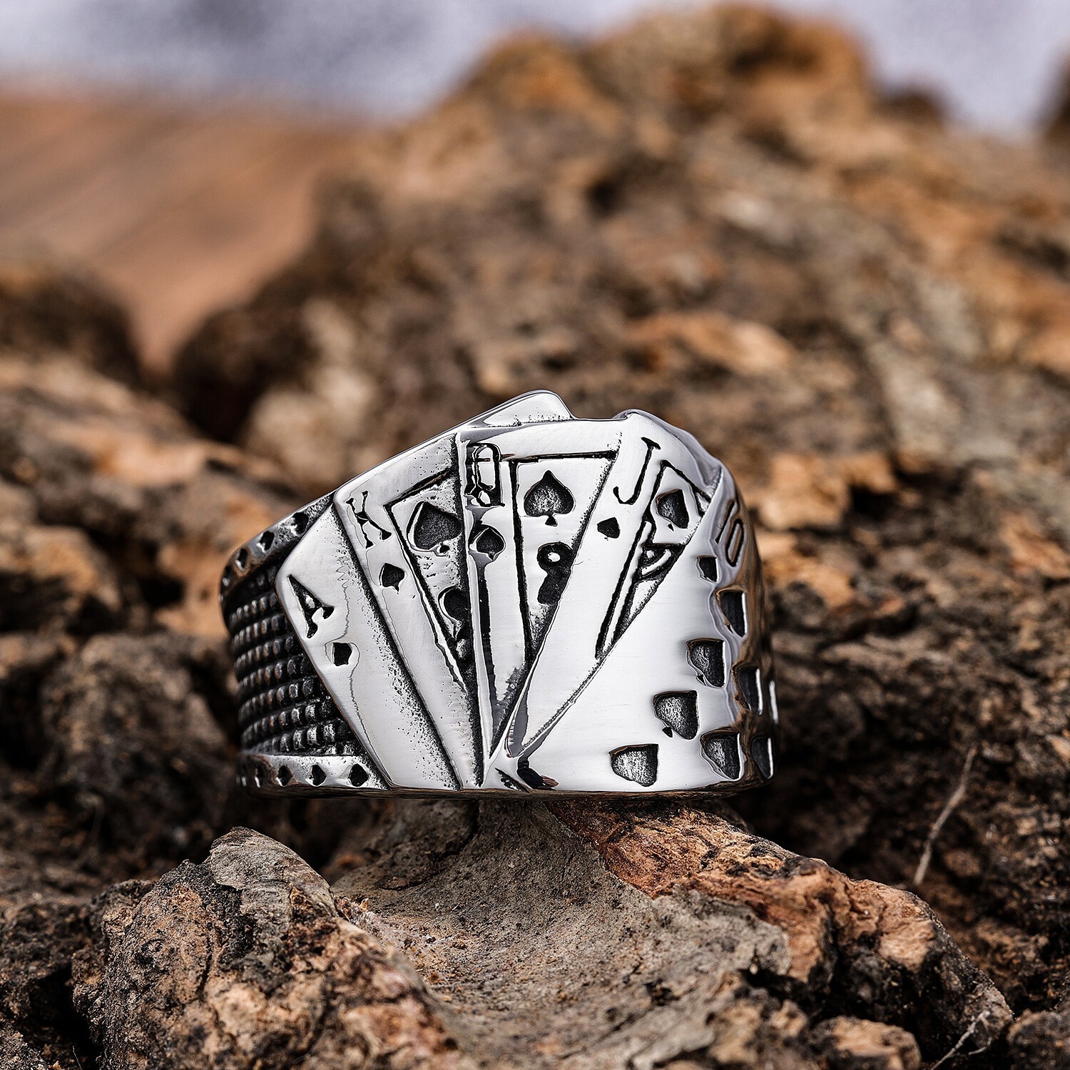 Mens Biker Casino Lucky Poker Ring Jewelry Men Stainless Steel Gift Size 7-15