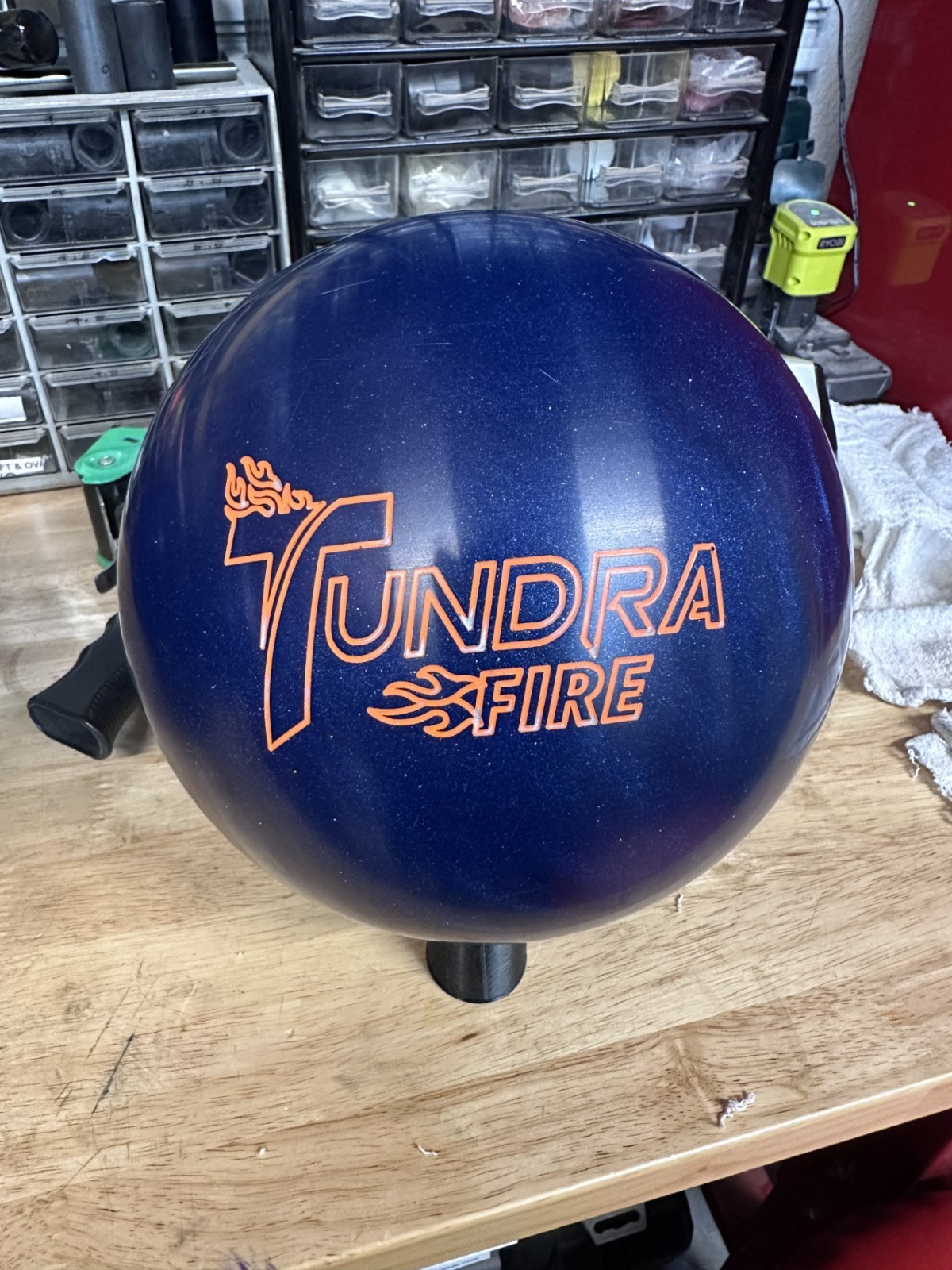 *USED -Bowling Ball -15 Pound -Track "TUNDRA FIRE" -PLUGGED AND RESURFACED