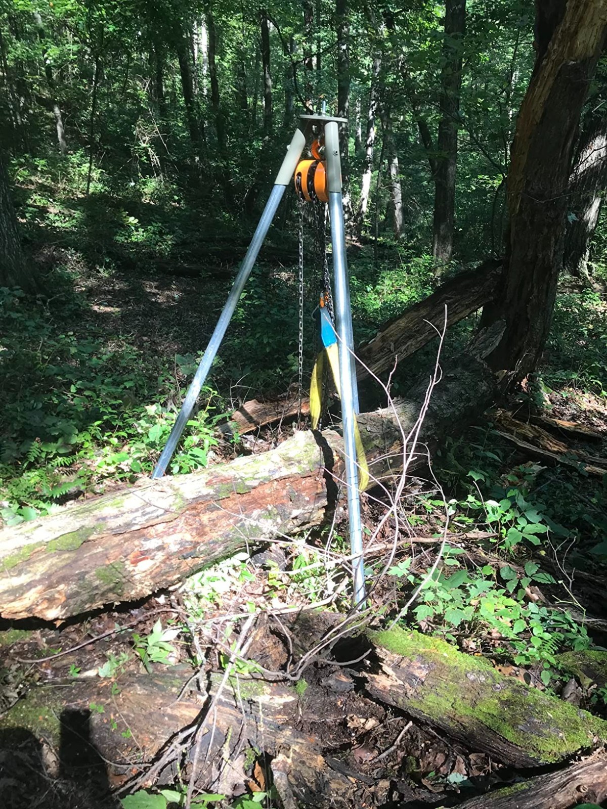 Tripod Header w Pulley Deer Feeder Stump Puller Camping Hunting Hanging Fire Pit